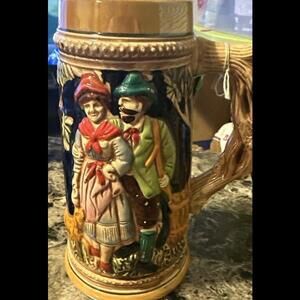 Vintage Beer Drinking Stein Man Woman Dog Walking Made In Japan
